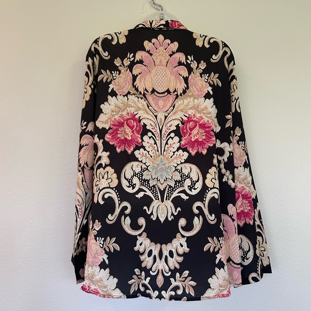Elegant pattern front button blouse 1XL - Picture 3 of 8
